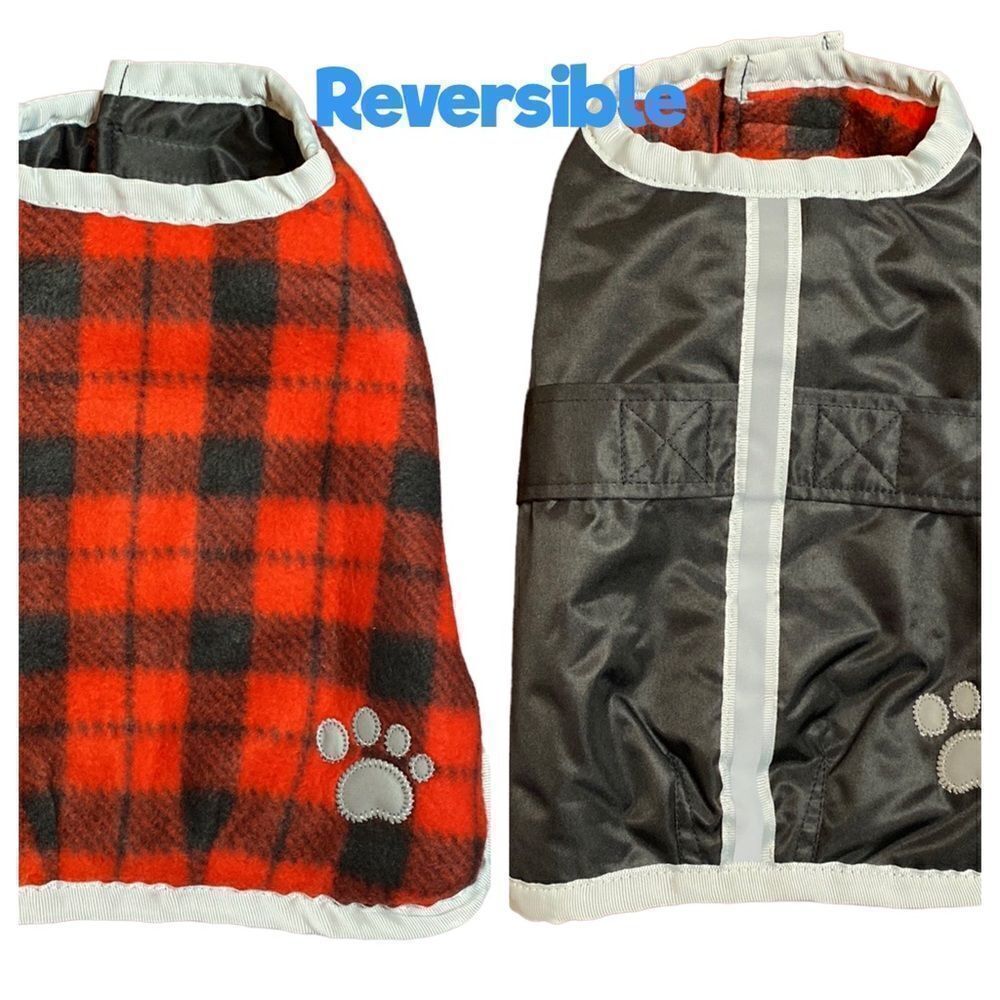 Reversible Plaid Reflective Water Resistant Dog Coat
